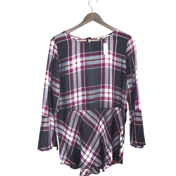 Ann Taylor LOFT Plaid NWT Semi-Sheer Red Plaid Tie Back Tunic Small - Picture 2 of 11